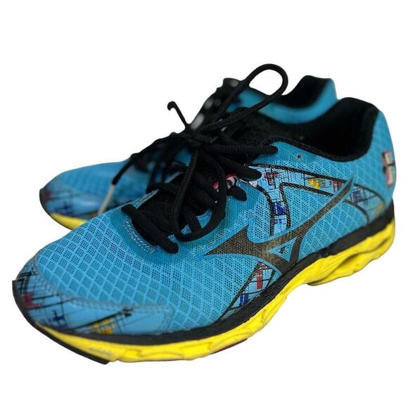 Mizunu Women's Wave Inspire 10 Running Shoes Blue Yellow JIGD144410 Size 6 - Picture 1 of 10